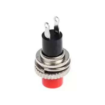 Выключатель-кнопка, 250 В, 2 А, ON-OFF, 2с, d=10,2 мм, без фиксации, металл, красная