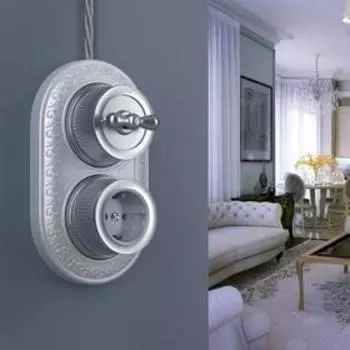 Выключатель на 4 положения двухклавишный WL19-01-05, ретро, цвет матовый хром