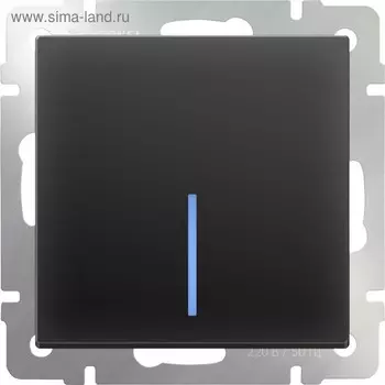 Выключатель одноклавишный проходной с подсветкой WL08-SW-1G-2W-LED, цвет черный