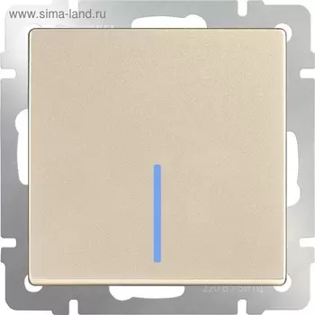 Выключатель одноклавишный проходной с подсветкой WL11-SW-1G-2W-LED, цвет шампань