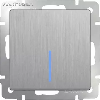 Выключатель одноклавишный с подсветкой WL09-SW-1G-LED, цвет cеребряный