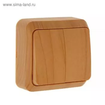 Выключатель Smartbuy "Юпитер", 10 А, 2 клавиши, наружный, цвет светлое дерево