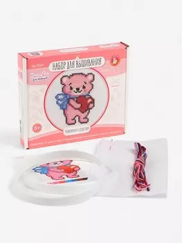 Вышивка крестиком на пяльцах «Медвежонок с сердечком», 15 см, набор для творчества