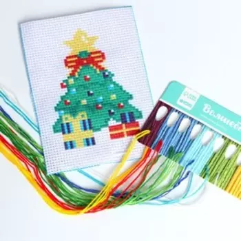 Новогодняя вышивка крестиком «Новый год! Ёлочка», 14 х 10 см