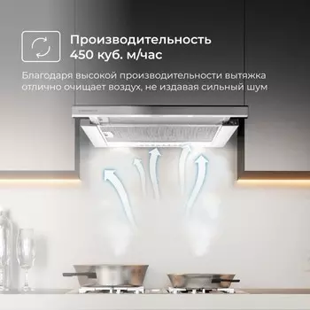 Вытяжка DELVENTO DLV62W2, встраиваемая, 450 м3/ч, 3 скорости, 60 см, белая