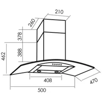 Вытяжка MBS RUTA 150 GLASS, каминная, 600 м3/ч, 3 скорости, 50 см, стекло/серебристая