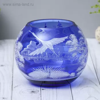 ваза "Шар" d-135, h-110 мм. 1,2л из синего стекла (ручная роспись) рис. № 5 (Бел.)