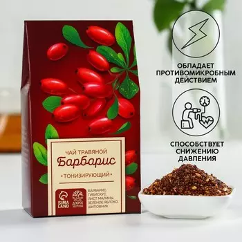 Ягодно-травяной чай «Тонизирующий»: барбарис, гибискус, лист малины, зелёное яблоко, шиповник, 50 г.