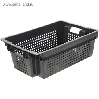 Ящик овощной, конусный с перфорацией, дно сплошное, 600х400х200 черный, вес 1,5 кг