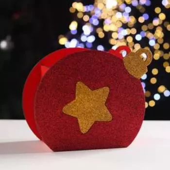 Ящик подарочный деревянный блестящий "Шар" звезда, красный 18,8х9,8х15,5 см