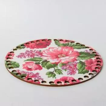 Заготовка для вязания "Круг Цветник", донышко фанера, размер 20 см