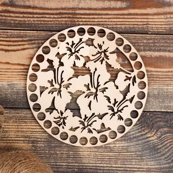 Заготовка для вязания "Круг, цветы №1", донышко фанера 3 мм, 15 см, d=10мм