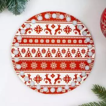 Заготовка для вязания "Круг. Новогодняя, Свитер с оленями", донышко фанера, размер 15 см