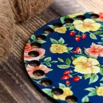 Заготовка для вязания "Круг Роспись цветов", донышко ДВП, размер 15 см