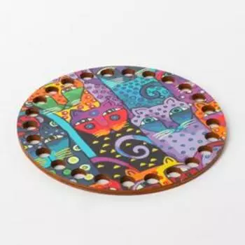 Заготовка для вязания "Круг Сказочные коты", донышко фанера, размер 10 см