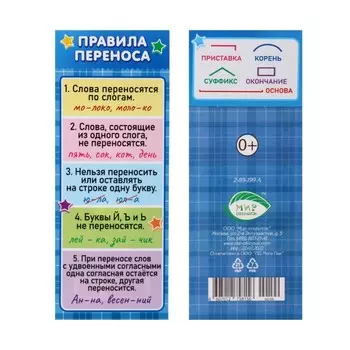 Закладка-памятка "Правила переноса" 6х18,4 см
