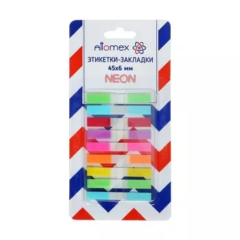 Закладки с клеевым краем 6 х 45 мм, 9 цветов по 10 листов, Z-сложение, пластиковые Attomex, неоновые
