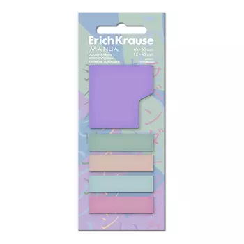Закладки с клеевым краем бумажные 4х12х45 мм, 1х45х45 мм, ErichKrause "Manga", 100 листов, 5 цветов
