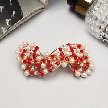 Заколка - автомат для волос «Гелая», волна, 9 см, бело-красная