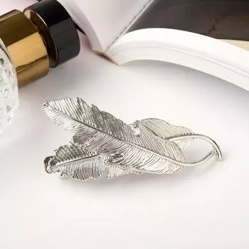 Заколка-автомат для волос "Либерти" перья, 7 см, серебро