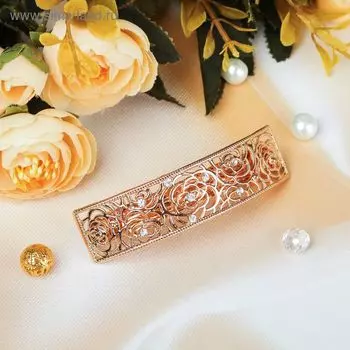 Заколка - автомат для волос «Либерти», розы, 8.3 см, золото