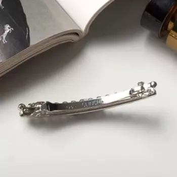 Заколка-автомат для волос "Луиза" жемчуг и стразы, 6,5 см, серебро