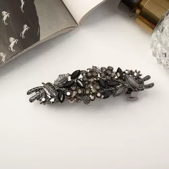 Заколка-автомат "Грейс" листочки камушки, 8,5 см, чёрный