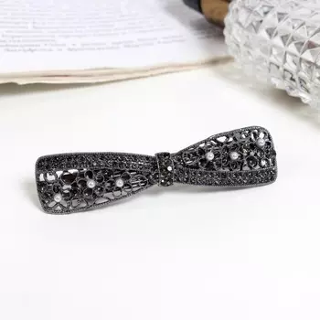 Заколка - автомат для волос «Лолита», бант, 7.5 см, тёмное серебро