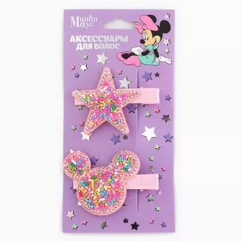 Заколка для волос с блестками, 2 шт., 5.5 см, звезда, Минни Маус