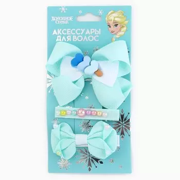 Заколка зажим для волос с бантом, набор 3 шт., Холодное сердце