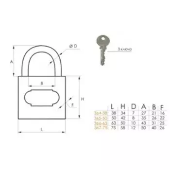 Замок навесной SOLLER,367-1, 75 мм, глянцевый