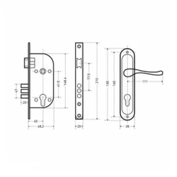 Замок врезной «АЛЛЮР» 132/3-61 А(1232) AB, с ручкой, малый корпус, цвет старая медь