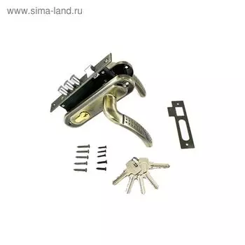 Замок врезной «АЛЛЮР» 132/3-61 А(1232) AB, с ручкой, малый корпус, цвет старая медь