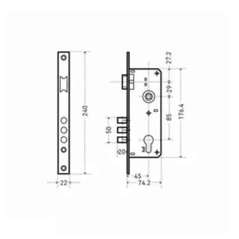 Замок врезной «АЛЛЮР» 9045-3RB GP, без ц/м, без ручки