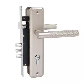 Замок врезной БУЛАТ ЗВ4-3.02.08 ФЕРОНА, с ручками, 5 перфорированных ключей, матовый никель