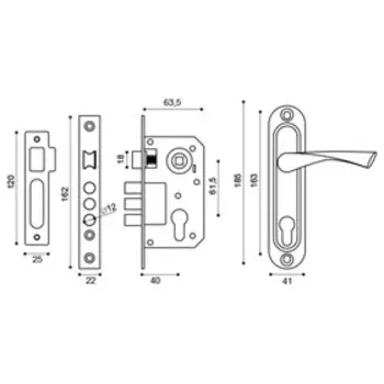Замок врезной цилиндр., с защёлкой, с ручкой KIT P15 4061/3, 5 кл., цвет бронза