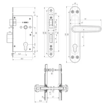 Замок врезной Д-град Зенит ЗВ4-72.03, с ручками, цвет медь