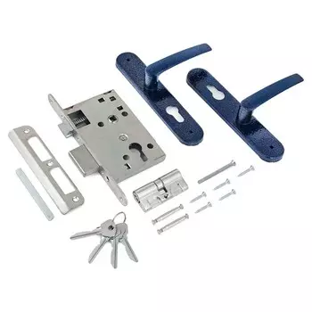 Замок врезной Птимаш ЗВ4-3.08, с ручками, цвет синий муар