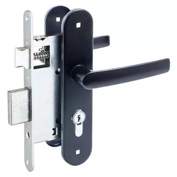 Замок врезной Птимаш ЗВ4-3.08, с ручками, черный