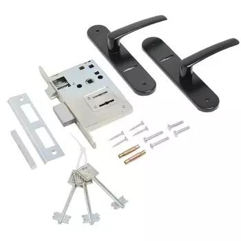 Замок врезной Птимаш ЗВ9-4.08, с ручками, черный