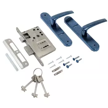 Замок врезной Птимаш ЗВ9-4.08, с ручками, цвет синий муар