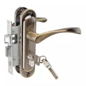 Замок врезной с ручками 50/76AB, 24 ЦМ, на планке ключ-ключ, цвет бронза