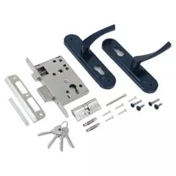 Замок врезной с ручками "Птимаш ЗВ4-3.07 (ЗВ4-0623), м/о 55, цвет синий муар
