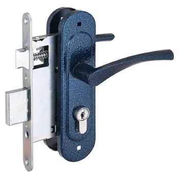Замок врезной с ручками "Птимаш ЗВ4-3.07 (ЗВ4-0623), м/о 55, цвет синий муар
