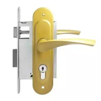 Замок врезной с ручками "Птимаш" ЗВ4-3.07 (ЗВ4-0623), м/о 55, цвет золото