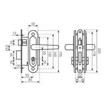 Замок врезной с ручками «Птимаш» ЗВ4-3.08 (ЗВ4-1.55) СТЯЖКИ, м/о 55, белый