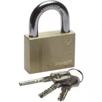 Замок "ЗУБР ЭКСПЕРТ" навесной, латунный корпус, классическая форма, закаленная дужка, 60 мм 545730