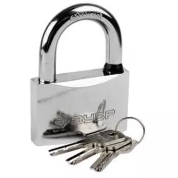 Замок "ЗУБР ЭКСПЕРТ" навесной, стальной корпус, классическая форма, закаленная дужка, 70 мм 545726