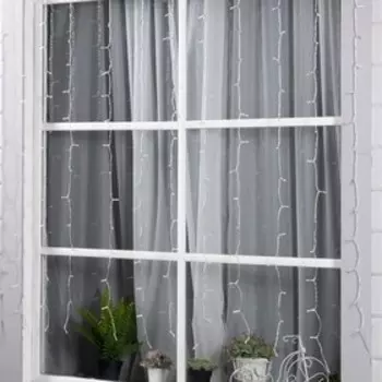 Гирлянда «ЭРА» «Занавес» 1.5 × 1.5 м, IP44, прозрачная нить, 192 LED, свечение тёплое белое, 2 режима, солнечная батарея