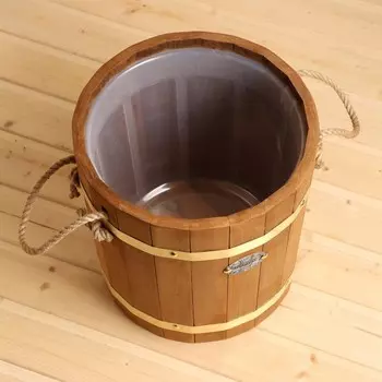 Запарник - ведро для бани и сауны, 13 л, липа, пластиковая вставка, латунный обруч, «Добропаровъ»